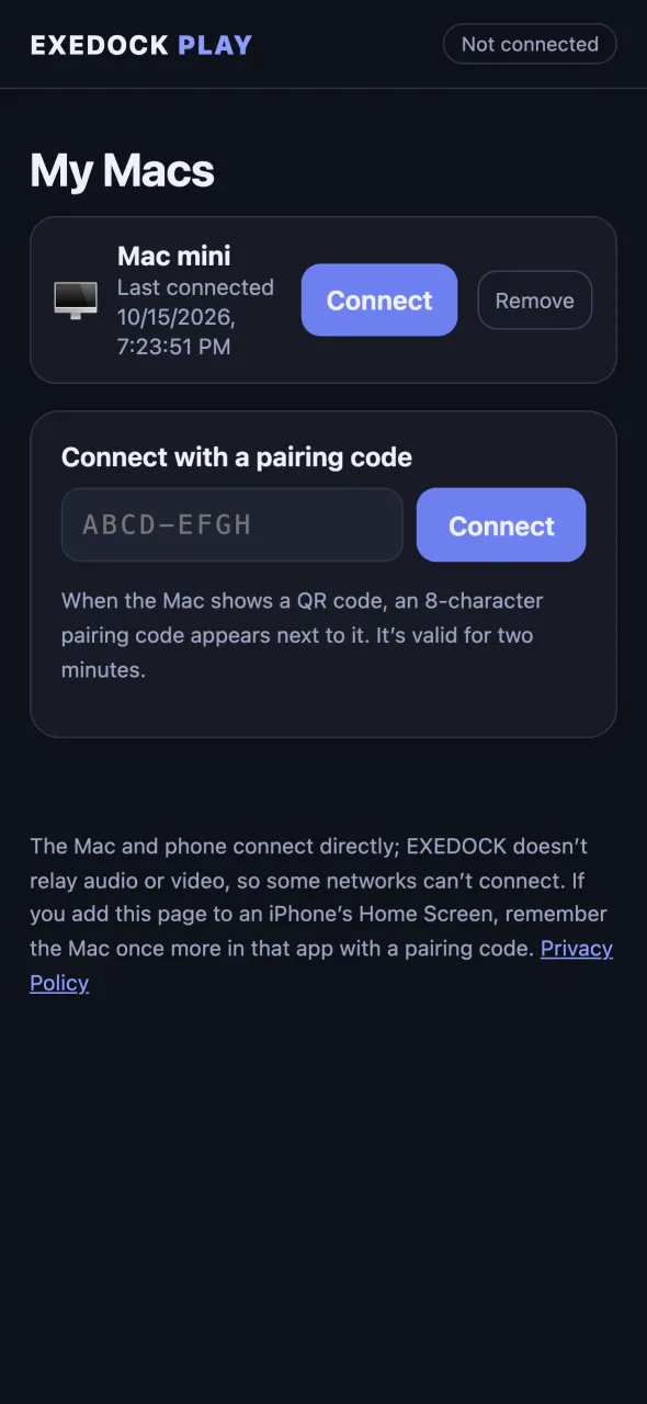 Home: your remembered Mac, one tap to connect