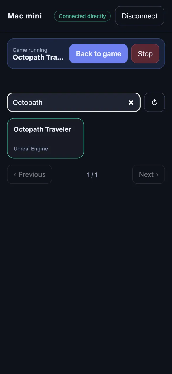Library: search, and the game that is running